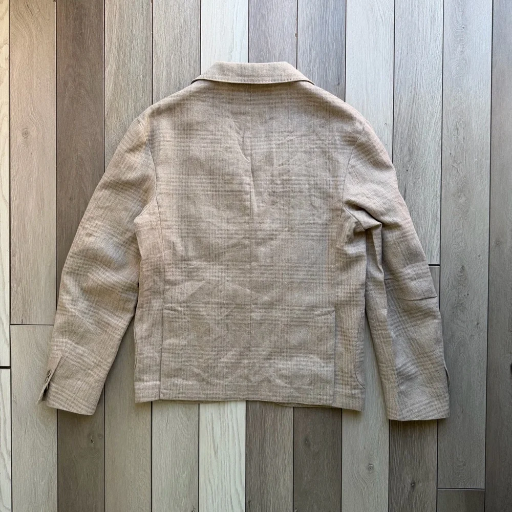 Zara Sartorial Linen/cotton Brown Check Unstructured Lightweight Blazer/Jacket